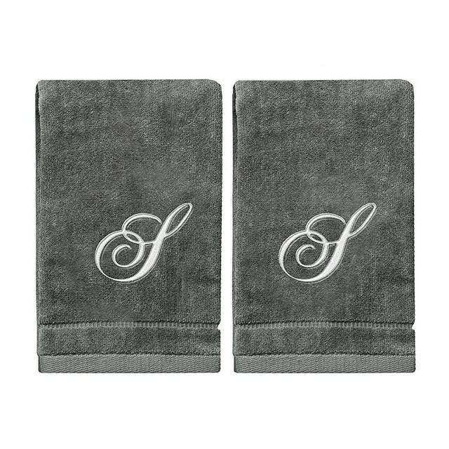 Monogrammed Towels Fingertip, Personalized Gift, 11 x 18 Inches - Set of 2- Silver Embroidered Towel - Extra Absorbent 100% Cotton- Soft Velour Finish - for Bathroom/ Kitchen/ Spa- Initial S (Gray)