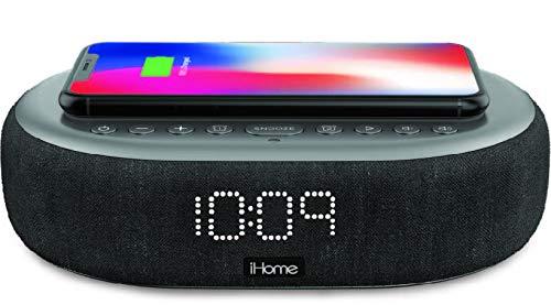 iHome TIMEBOOST Qi-Certified Wireless Charging Alarm Clock with Bluetooth Speaker, Auto-Dimming, Snooze, Battery Backup and USB Charging (Model iBTW41BG)