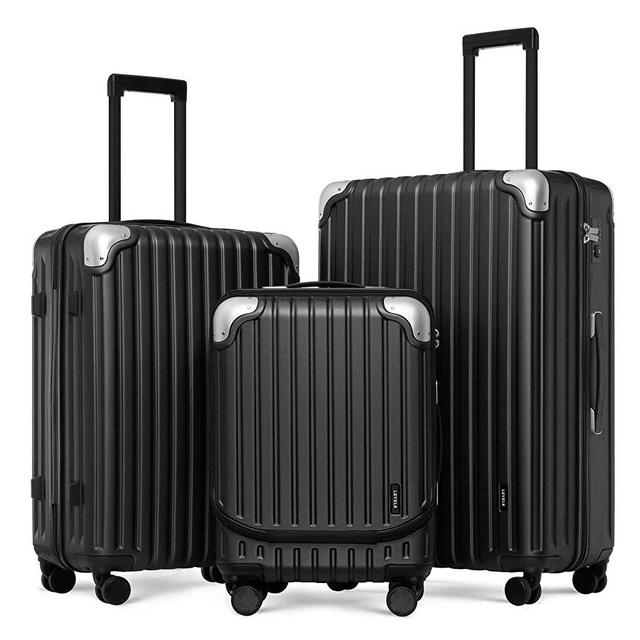 LEVEL8 Grace luggage Sets Hardside Lightweight Suitcase with Spinner Wheels,TSA Lock, 3-Piece Set (20/24/28) – Black