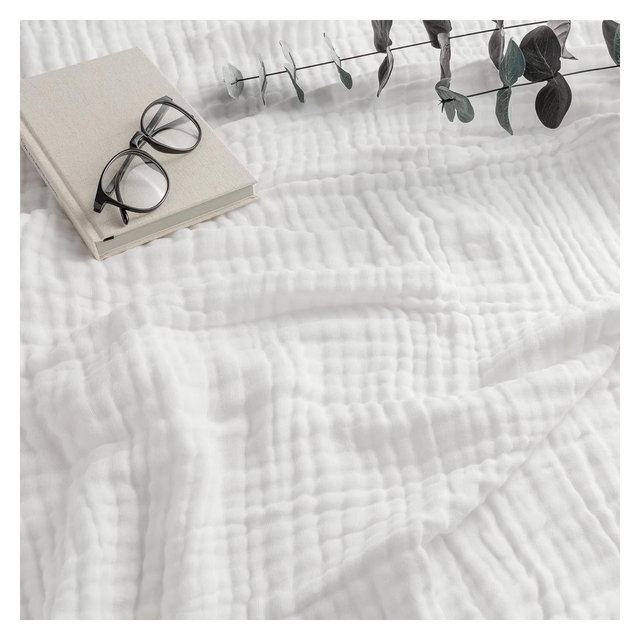Comfy Cubs Muslin Blanket for Adults Queen 90" x 90" - 6 Layer Soft, Breathable & Lightweight - White