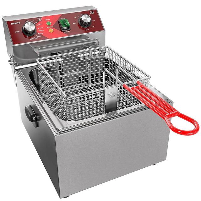 EGGKITPO Electric Deep fryer Single Tank Deep Fryer with Basket Capacity 10L(10.5QT) Electric Countertop Fryers with 60 Minute Timer for Home Kitchen and Restaurant, 1800 Watts, 120V