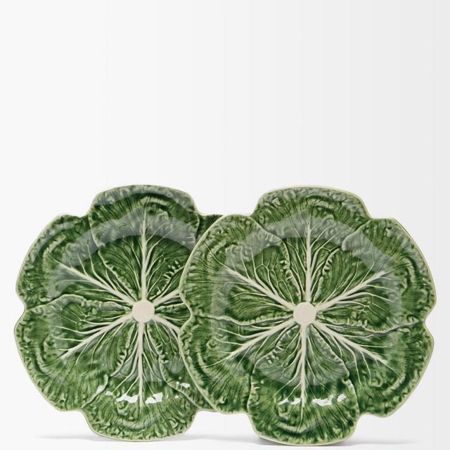 Set of two cabbage earthenware charger plates