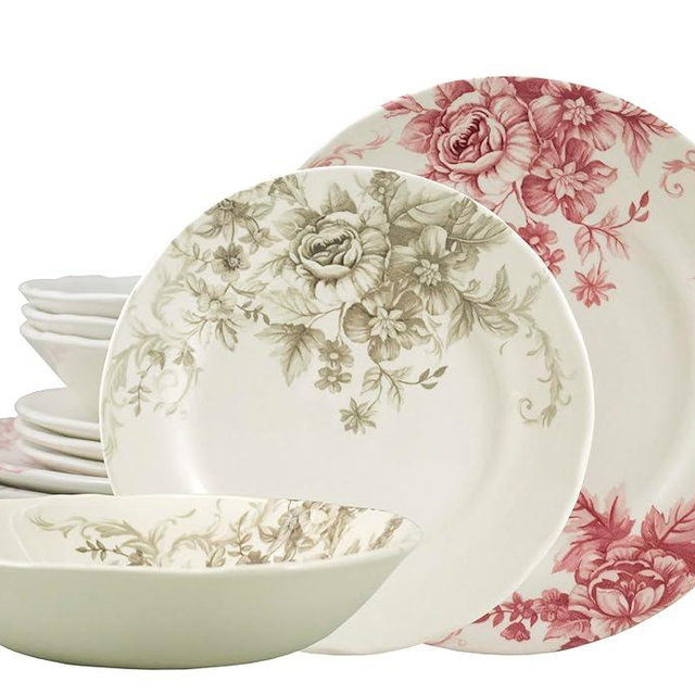 Tudor Royal Collection 12-Piece Premium Quality Porcelain Dinnerware Set, Service for 4 - GORGEOUS PINK See More Designs Inside!