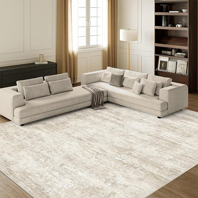 Art&Tuft Washable Rugs 9x12, Anti-Slip Backing Abstract Area Rugs, Stain Resistant Area Rugs 9x12 Living Room, Foldable Machine Washable Area Rug(01-Beige, 9'x12')