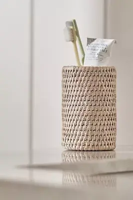 Handwoven Rattan Round Tumbler with Ceramic Insert