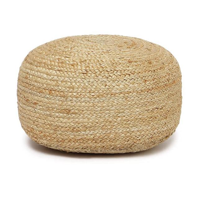 · REDEARTH · Jute Circular Low Pouf Ottoman - Braided Pouffe Accent Chair Round Seat Footrest for Living Room, Bedroom, Nursery, kidsroom, Patio, Gym; 100% Jute (18"x18"x10"; Natural)