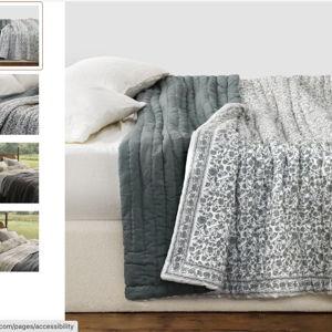 Queen Sized Lianna Block Print Quilt in Color Aegean