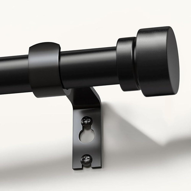 Lootkell Modern Black Curtain Rods for Windows 72 to 144 Inches Adjustable Length Heavy Duty 1" Diameter Window Curtain Rod with Decorative Finials for Outdoor Farmhouse Bedroom Kitchen Living Room