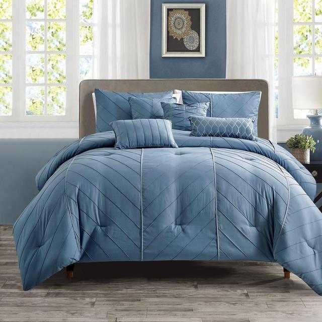 Elight Home Eurybia 7-Piece Queen Comforter Set in Blue