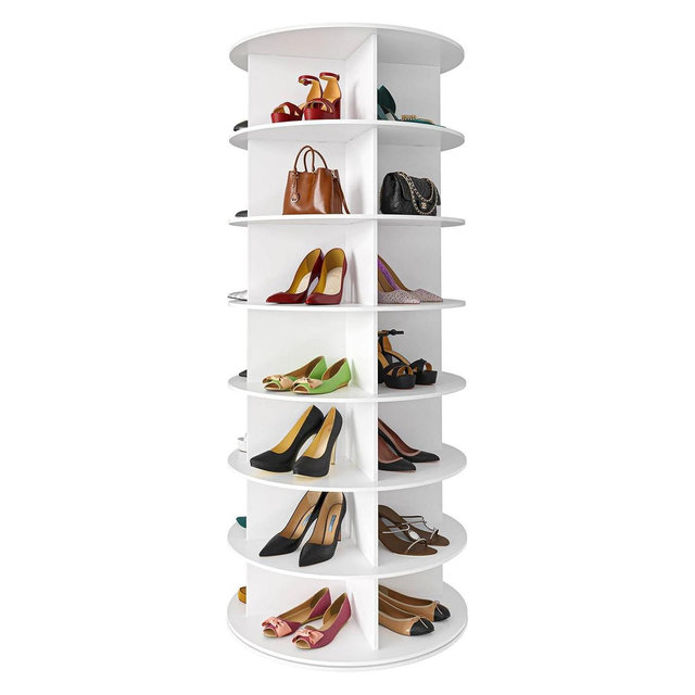 7 Tier Rotating Shoe Rack Tower, Revolving Shoe Rack Storage, Round Carousel Vertical Handbag and Shoe Organizer ,White
