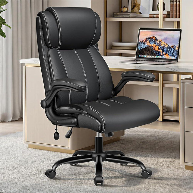 Stella Mia Ergonomic Office Chair – High Back Executive Leather Desk Chair with Inflatable Lumbar Support for Back Pain, Heavy-Duty Computer Desk Chair for Long Workdays, Black