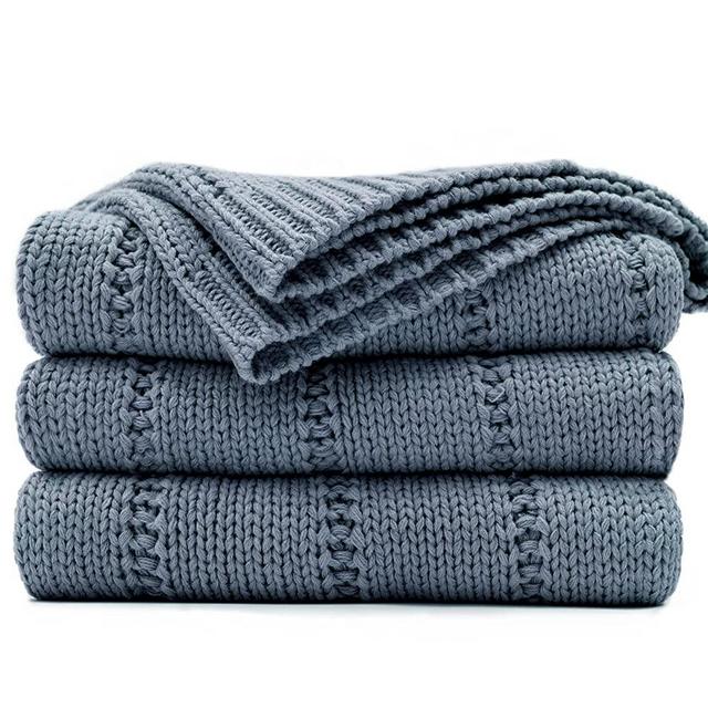 RECYCO Cable Knit Dusty Blue Throw Blanket Twin Size for Couch, Super Soft Warm Cozy Decorative Knitted Throw Blanket 3.6LB for Bed, Sofa, Chair Large 60"x80"