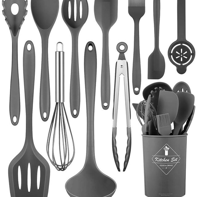 Kitchen Utensils Set-12 Pieces Silicone Cooking Utensils Set (Dishwasher Safe) 392°F Heat Resistant Spatula Set, Nonstick Cookware