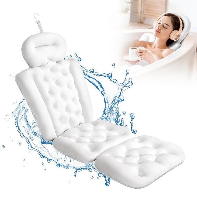 Full Body Bath Pillow, Thick Bathtub Cushion with Laundry Bag, Luxury Cushion for Bathtub Headrest Neck Shoulder Support Comfort Relaxation Spa Accessories (White)