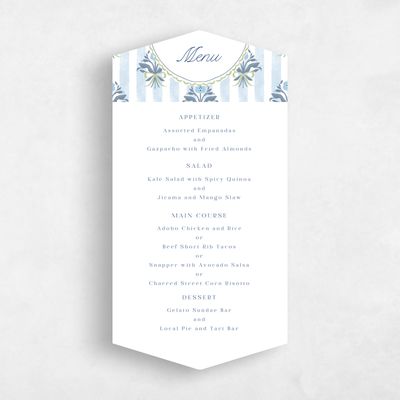 Blue Diamond Wedding Menu - Clematide