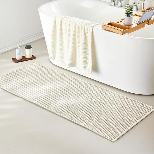 Bathroom Rugs Non Slip Washable Bath Rugs Super Absorbent Chenille Bathroom Rug for Bathroom Thin Bath Mats for Bathroom Mat Quick Dry Bath Mat Low Pile Bathroom Rug, Ivory White 24"x60"