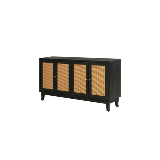 Rattan Sideboard Buffer Cabinet With 4 Rattan Doors Modern Storage Cupboard Console Table For Living Room Hallway Decor