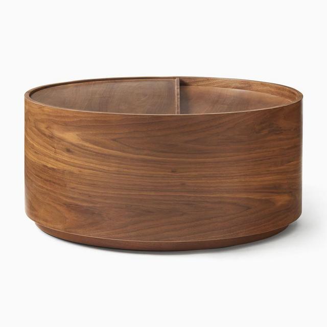 WE Volume Collection Cool Walnut Round Storage Coffee Table
