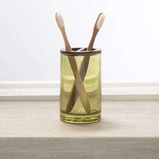 Vaso Glass & Acacia Toothbrush Holder