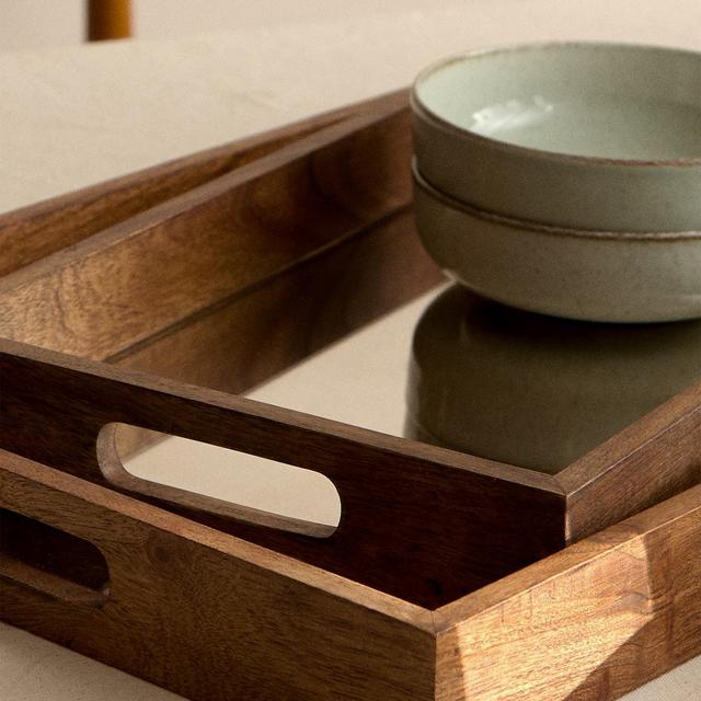 WOOD AND MIRROR TRAY
