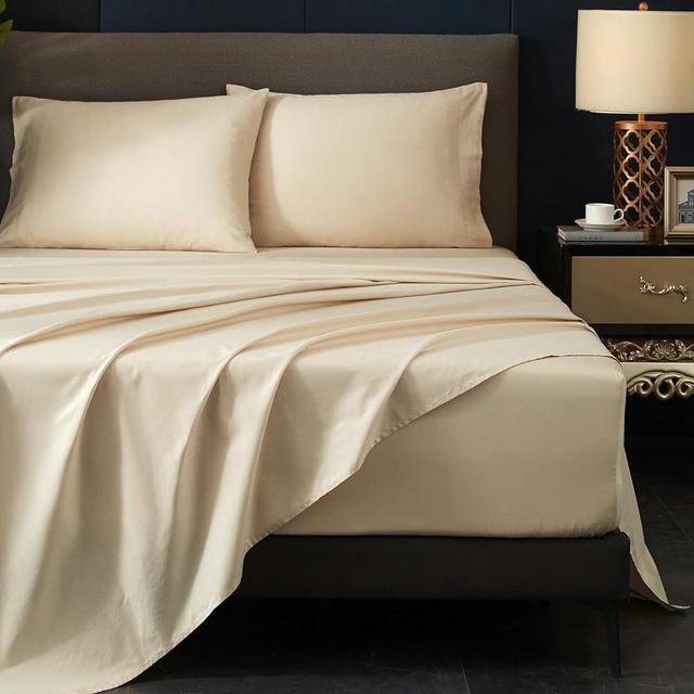 HYPREST Deep Pocket Queen Sheets Beige-100% Cotton 400 Thread Count Sheet Sets Fits 18"-24" in Deep Mattress, Hotel Luxury Soft Wrinkle Free Cooling Sheet Sets for Queen Bed Deep Pocket