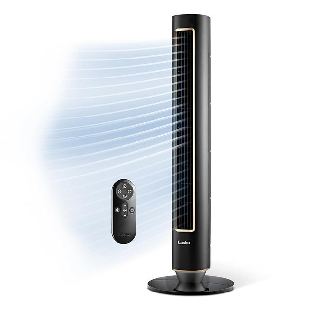 LASKO Pinnacle 40” Tower Fans for Home, 32 ft/s Airflow, Quiet 24dB, 90° Oscillation, Standing Fan for Bedroom with 24 Hour Timer, DC Motor, Air Filter for Hair & Dust, Night Light, Remote, DST100