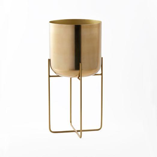 Spun Metal Standing Planter, Brass, Large