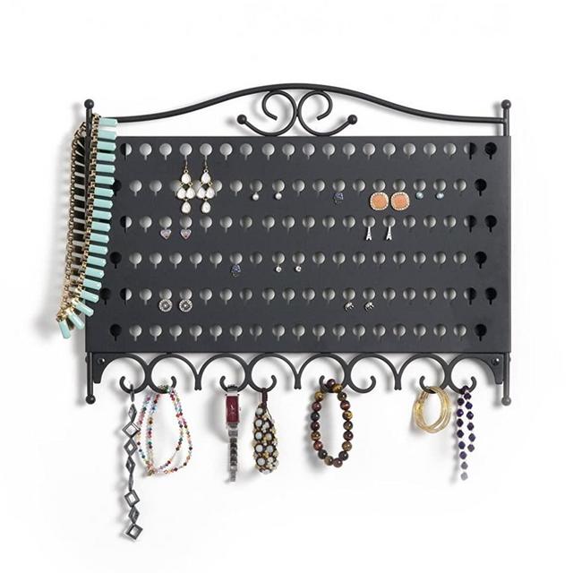 Mango Steam Wall Mounted Closet/Wardrobe Display Hanger Organizer for Jewelry & Earrings With Hooks for Necklaces, Bracelets, Accessories - Black