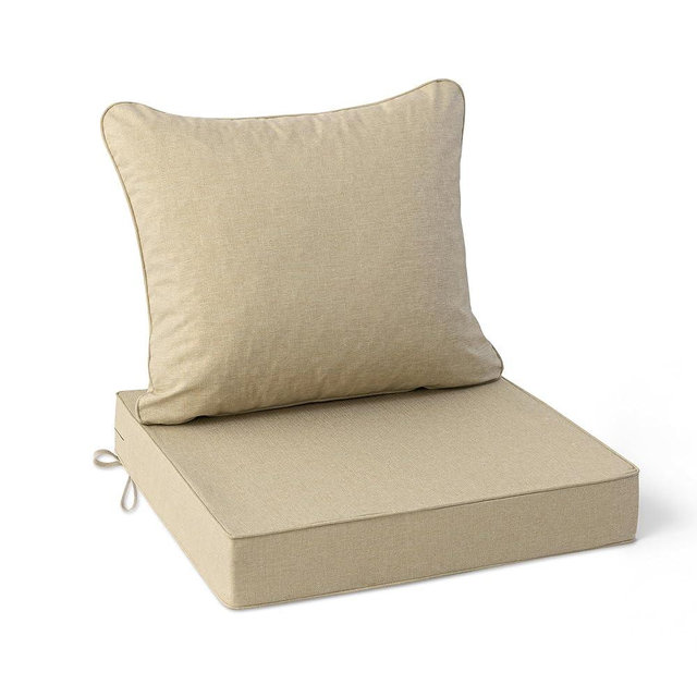 Summsun Outdoor Chair Cushions 19 x 19 Inch, Faux Linen Patio Furniture Cushions, Water Resistant Backrest and Seat Cushion Set with Ties, Removable Cover, Non-Slip Bottom, Nature