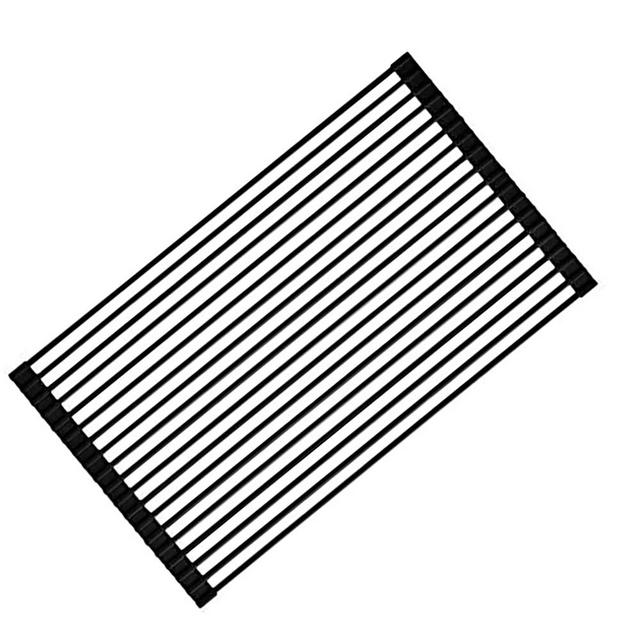 Ahyuan Large Roll up Dish Drying Rack Foldable Dish Rack over Sink Dish Drainer Roll-up Sink Drying Rack Full Silicone Coated Stainless Still Dish Drying Rack (Matte Black)