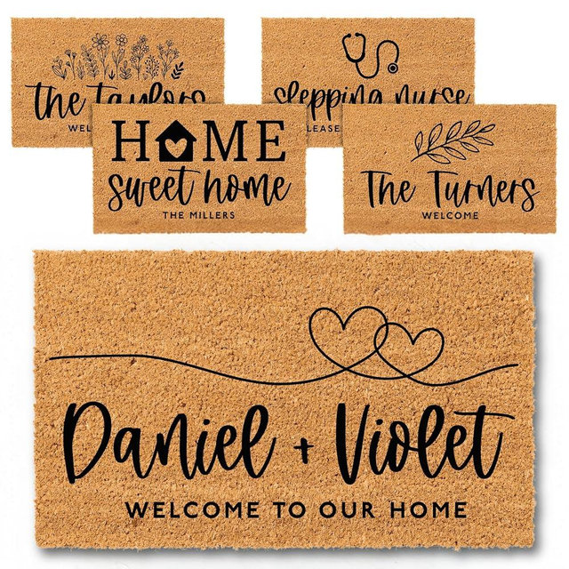 Personalized Door Mat - Create Your Own Family Doormat with 20 Icon - Doormat with Anti-Slip Backing, Welcome Doormat Indoor or Outdoor Entrance