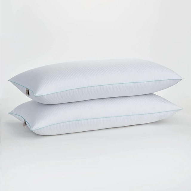 Martha Stewart Dobby Stripe Down Alternative Sleeping Pillow Set - 2-Pack |Cool to Touch | Pressure Relieving | Memory Foam-Like Fiber Fill | All Sleep Positions | King | White
