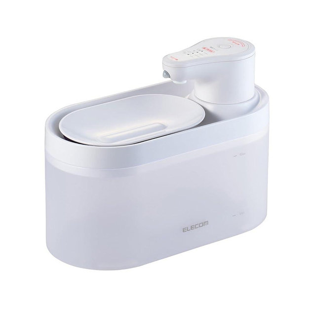 ELECOM Silent Cordless Automatic Pet Water Fountain, 2.5L Capacity, Motion Sensor & Timer Mode, Rechargeable 5200mAh Battery, 3-Layer Filtration, for Cat and Small Dog (White)