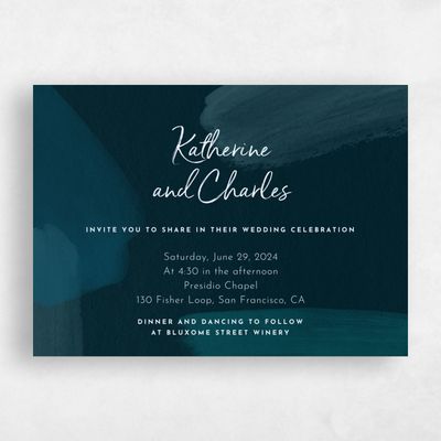 Deep Teal, Blue Wedding Invitation - Riverside Landscape