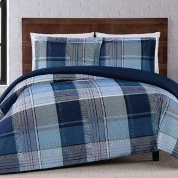 Polyester Plaid Duvet Cover - Full/Queen Duvet Cover + 2 Shams