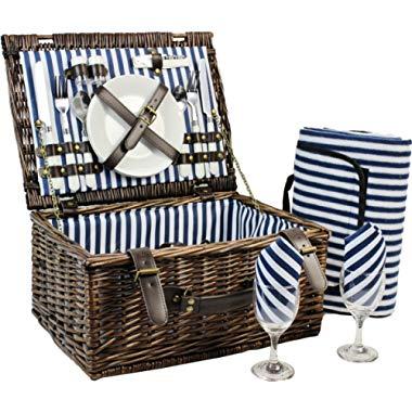 Wicker Picnic Basket for 2, Picnic Set for 2,Willow Hamper Service Gift Set for Camping and Outdoor Party Best Gift