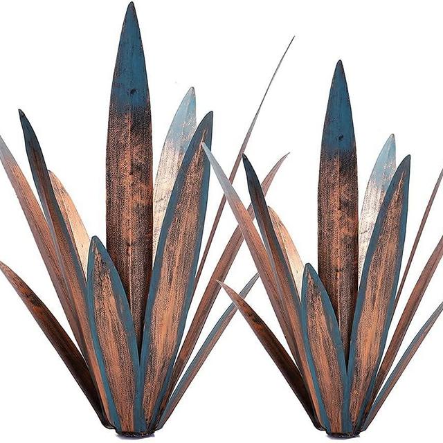 2pcs Tequila Rustic Sculpture DIY Metal Agave Plant Home Decor Rustic Hand Painted Metal Agave Garden Ornaments Outdoor Decor Figurines Home Yard Decorations Stakes Lawn Ornaments