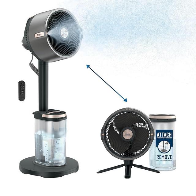 Shark FlexBreeze Pro Mist Fan — Indoor & Outdoor, Integrated Misting, Pedestal to Tabletop, Corded or Cordless, Up to 24-Hr Battery, Oscillating, Charcoal Grey, FA302 (2025 Release)