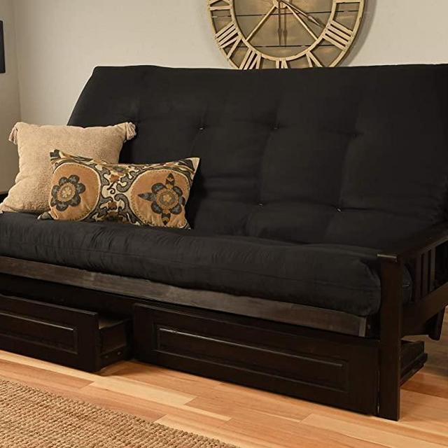 Kodiak Furniture Monterey Queen-size Futon, Storage Drawers, Espresso Finish with Suede Black Mattress