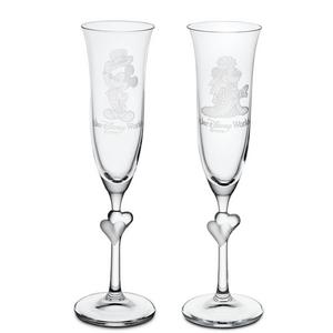 Minnie and Mickey Mouse Glass Flute Set by Arribas - Personalizable