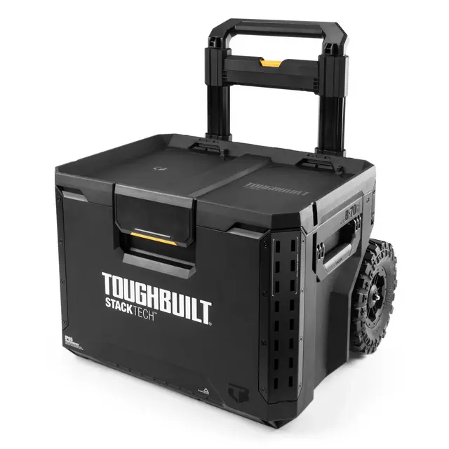 ToughBuilt Portable 2-in-1 Rolling Tool Box with Wheels, Stackable Toolbox Organizer, Removable Tray for Inner Organization, Tough Latches, Black