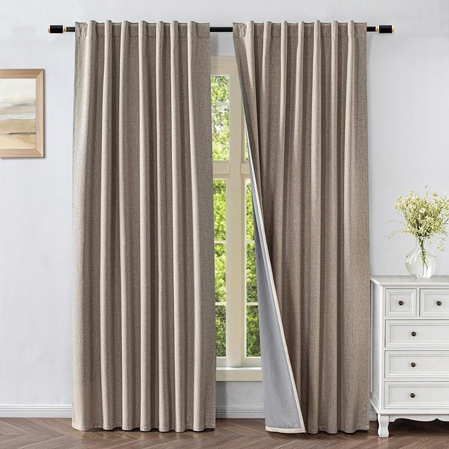 Veloraft Linen Blackout Curtains for Living Room, Thermal Curtains 96 Inch Length 2 Panels Set 100% Blackout, Back Tab & Rod Pocket Drapes for Bedroom Windows Luxury Decor(52W × 96L inch,Linen)