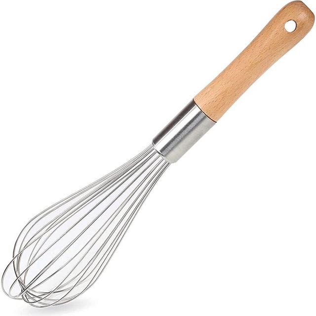 Classic Stainless Steel Wooden Handle Whisk 11-Inch | Perfect Whisking Size | Kitchen Whisk for Beating, Blending, Whisking, Stirring, Cooking, Egg, Flour | by Kitchen Delight