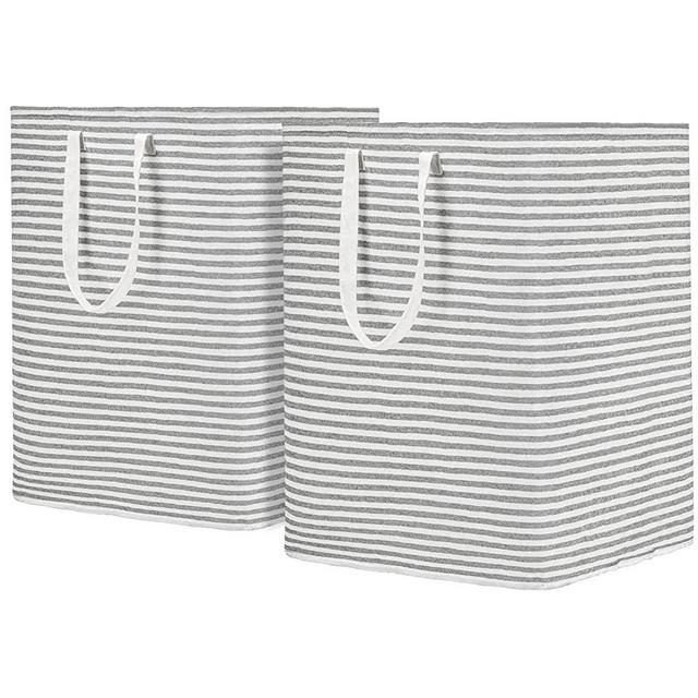 DOKEHOM Freestanding Laundry Hamper with Handle, Collapsible Extra Large Cotton Storage Basket for Clothes (Grey, 2x120L)