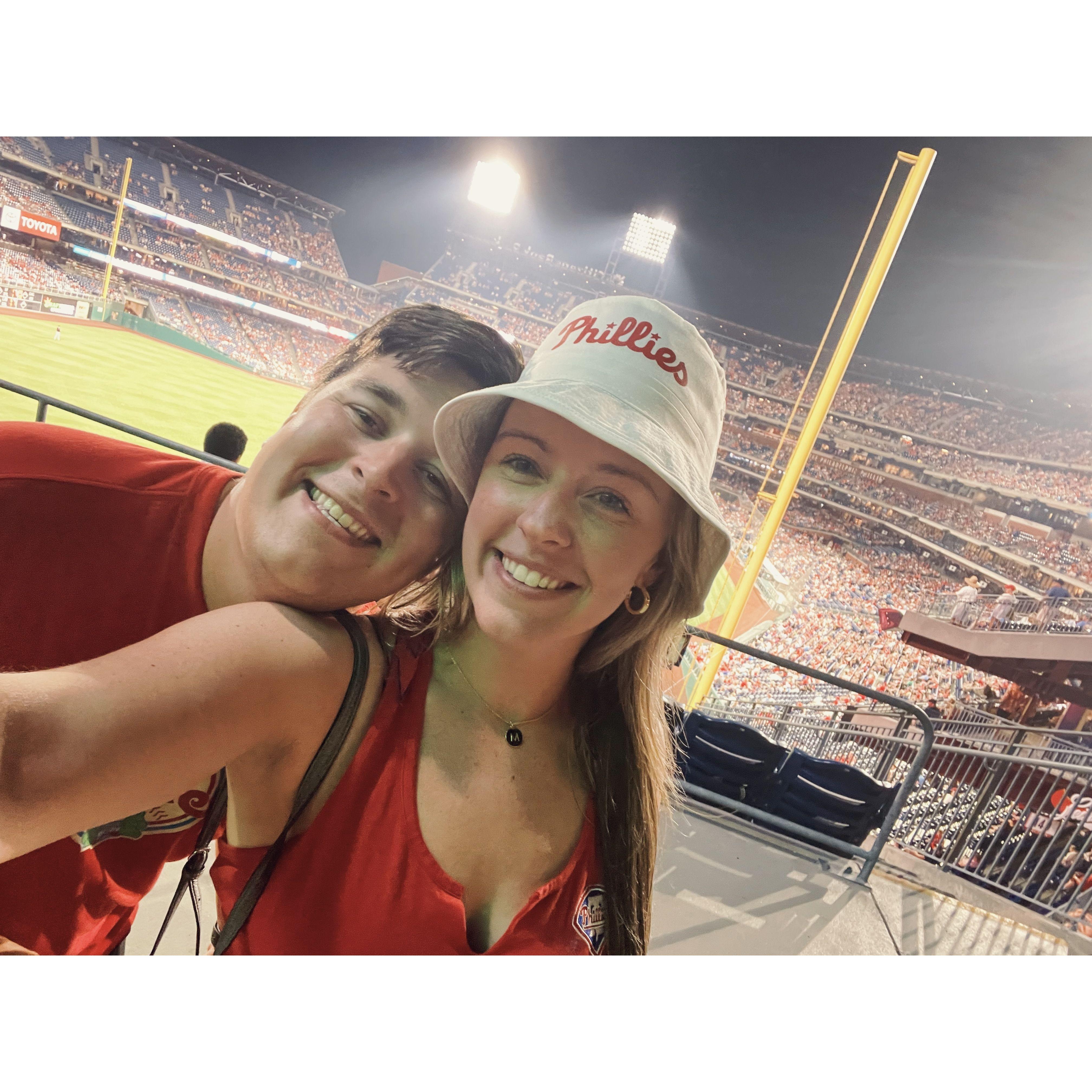 We frequent Citizens Bank Park- Max loves the Phils, Syd loves the matching outfits!
