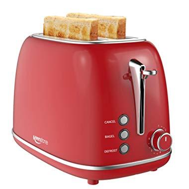 Keenstone Retro 2 Slice Toaster Stainless Steel Toaster with Bagel, Cancel, Defrost Fuction and Extra Wide Slots Toasters, 6 Shade Settings,Removable Crumb Tray, Red