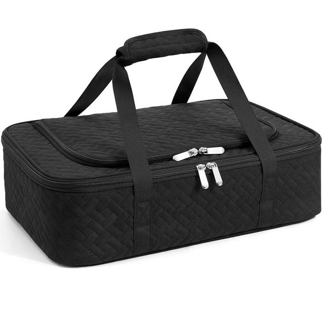 Insulated Casserole Carrier - Rectangular Texture Portable Casserole Carrier for Hot or Cold Food Lunch Tote Warmer or Cooler Bag, Lasagna Lunch Bag for Parties- Fits 9" x 13" Baking Dish-Black