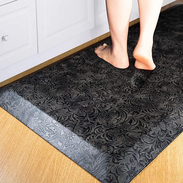 Anti Fatigue Comfort Mat – Thick Non-Slip Bottom Kitchen Mat for Stand Desk, Kitchens, and Garages - Relieves Foot, Knee, and Back Pain, Phthalate Free 20x32 inch ( Black-D )