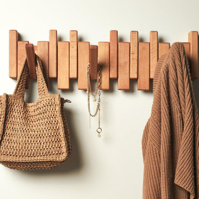 Solid Wood Piano Coat Rack, Wall Mounted Handmade Coat Hat Hanger Backpack Holder, Flip Down Piano Keys Shaped Hook Rack, Housewarming Gift