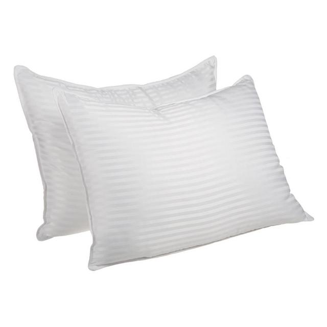 Traditional 1cm Stripe Microfiber Down Alternative 2-Piece Pillow Set, Standard, White - Blue Nile Mills